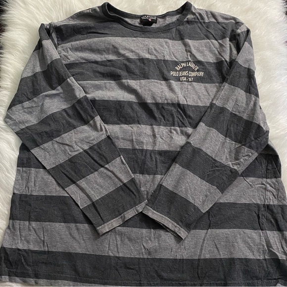 Polo Ralph Lauren Other - Polo by Ralph Lauren Gray Striped Long‎ Sleeve Polo Mens Size XL